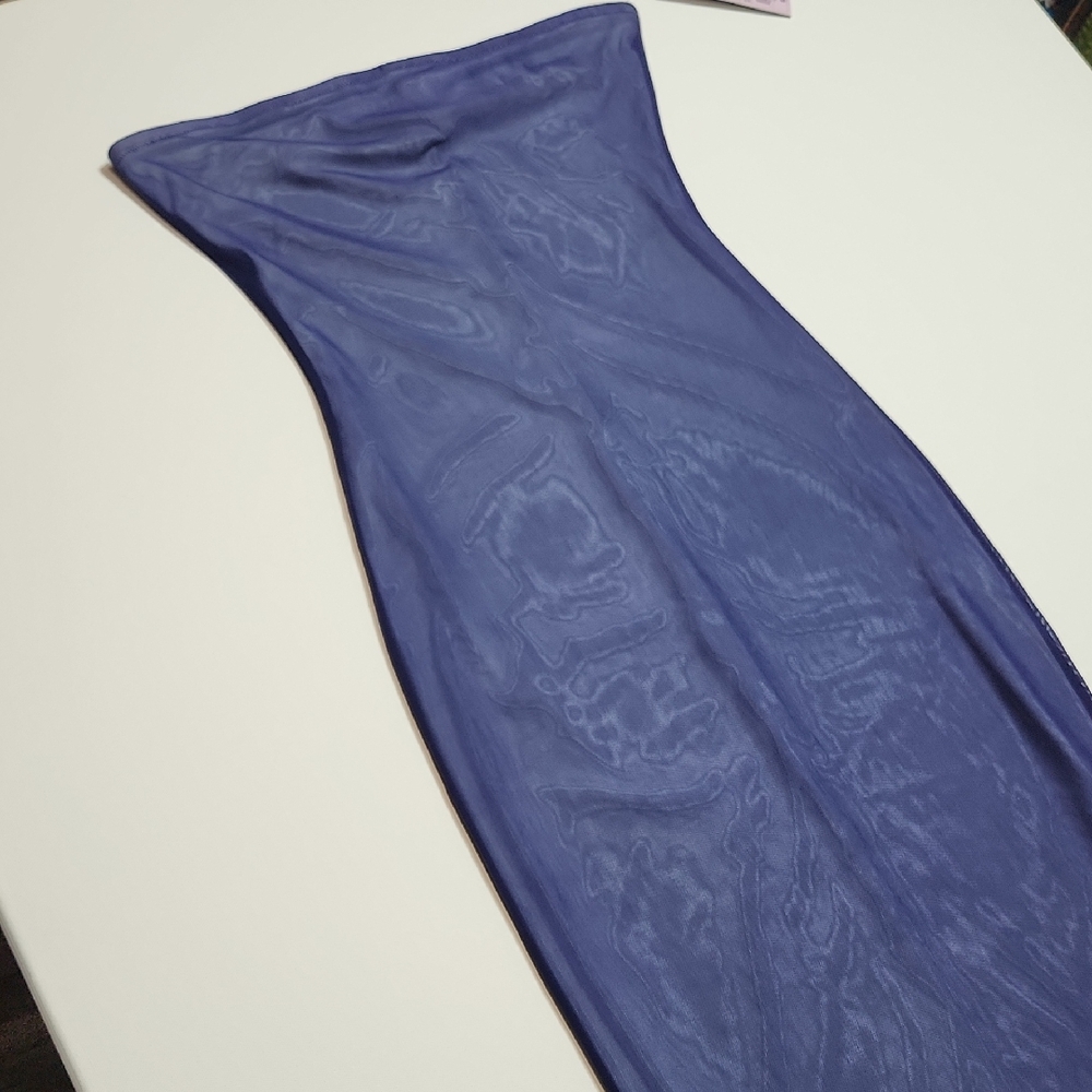 Wild Fable Strapless Mesh Overlay Midi Dress Blue XS NWT Y2K Club Party